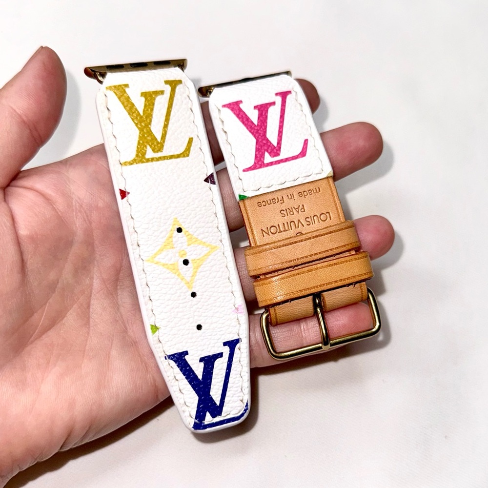 🩷🤍 Louis Vuitton Apple Watch band White multicolor Hand crafted ♻️ - Picture 5 of 15